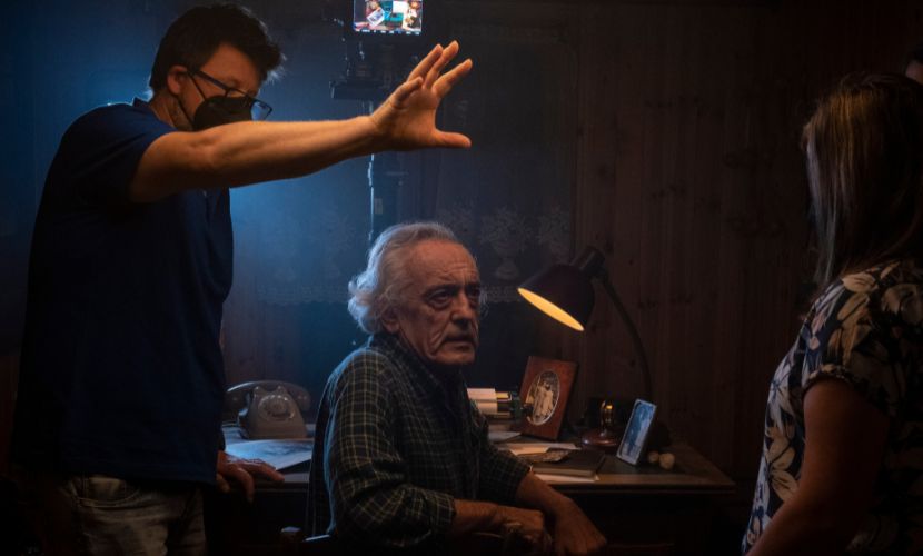 Mario zucca e registi sul set di Gino Soldà